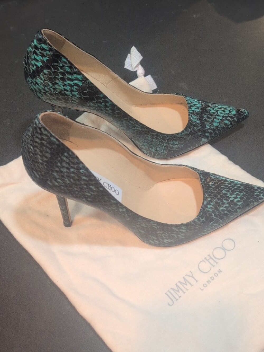 Jimmy Choo Teal Green Snakeskin Pointed-Toe Pumps - Picture 2 of 4